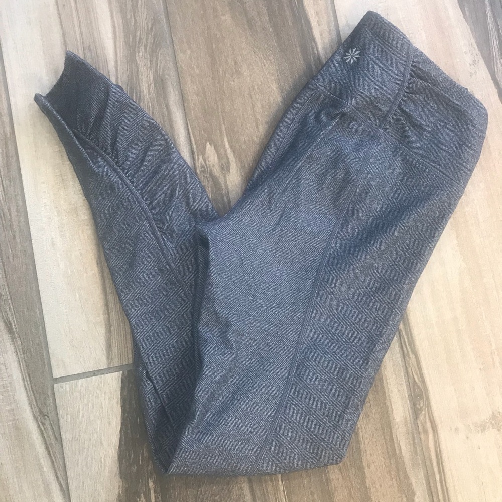 ATHLETA, Gray Herringbone, Ruched Leggings, SZ S